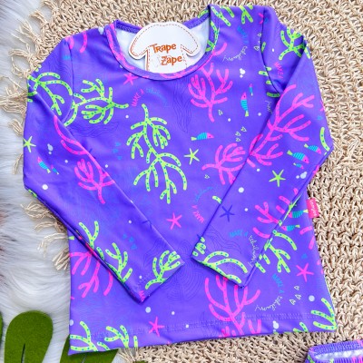 Linha Praia - Conj. Blusa Manga Longa e Calcinha Lagunas com Proteção UV50+ - Lilás